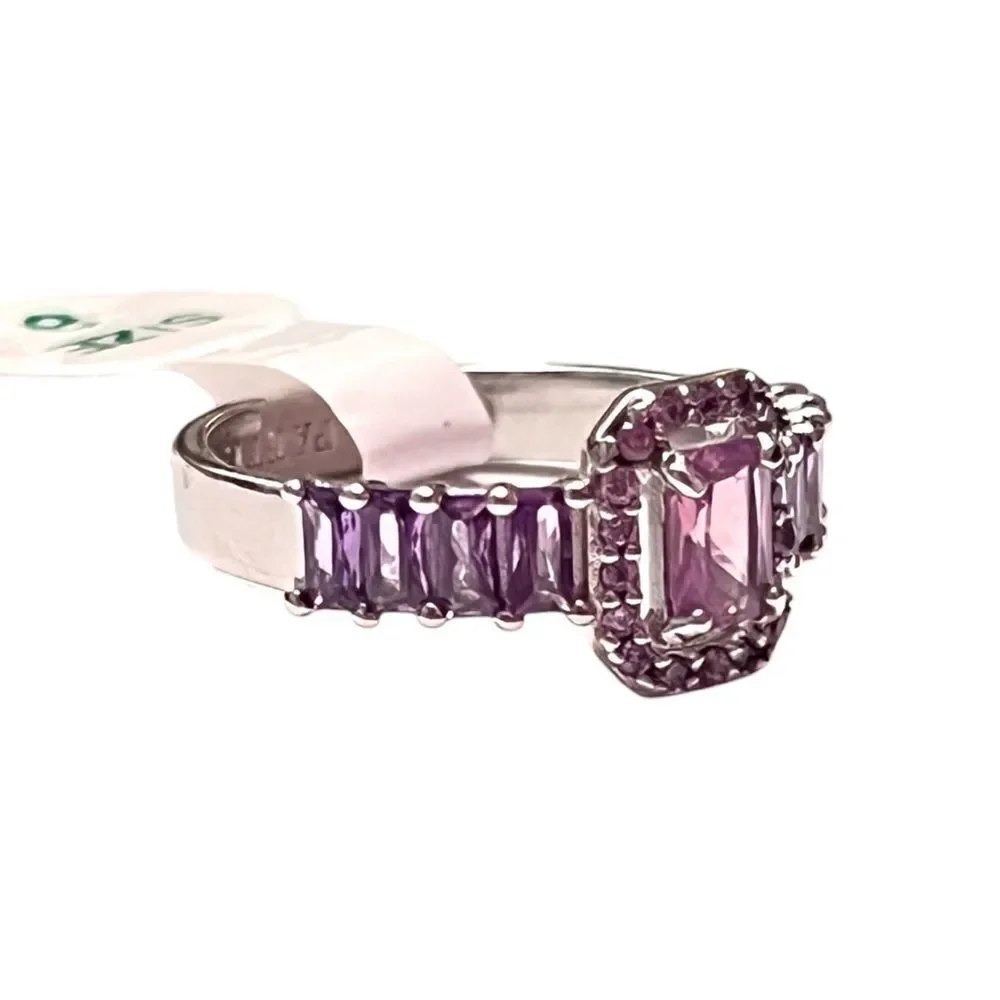 Bomb Party Lab Created Purple Chalcedony & Amethyst CZ Sterling Silver Ring